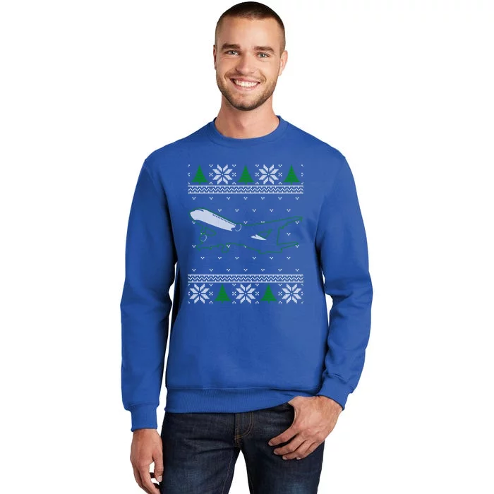 Airplane Pilots Aviation Crew Matching Ugly Christmas Plane Gift Tall Sweatshirt