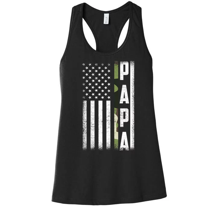 American Papa Army Veteran Flag Military Fathers Day Women's Racerback Tank