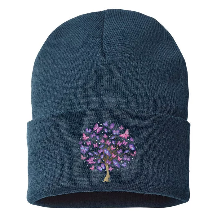 Animal Purple Butterflies Tree Nature Butterfly Sustainable Knit Beanie