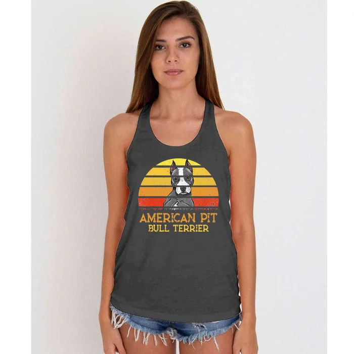 American Pit Bull Terrier Dog Lovers Sunset For Dad Mom Dad Women's Knotted Racerback Tank