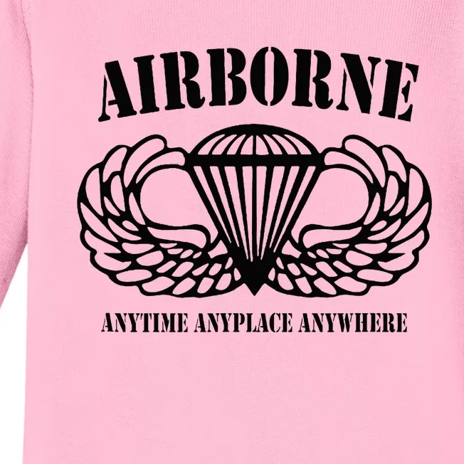 Airborne Paratrooper Black Jump Wings Airborne Tab Baby Long Sleeve Bodysuit