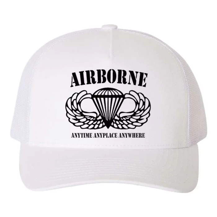 Airborne Paratrooper Black Jump Wings Airborne Tab Yupoong Adult 5-Panel Trucker Hat