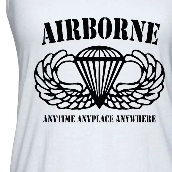 Airborne Paratrooper Black Jump Wings Airborne Tab Ladies Essential Flowy Tank