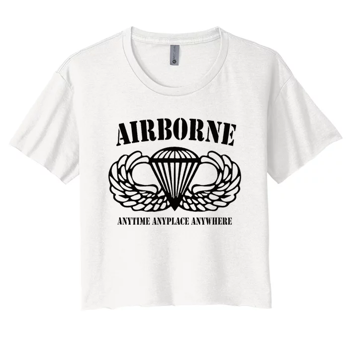 Airborne Paratrooper Black Jump Wings Airborne Tab Women's Crop Top Tee