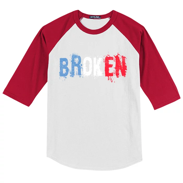 America Patriotic Broken Retro Distressed Usa American Flag Gift Kids Colorblock Raglan Jersey