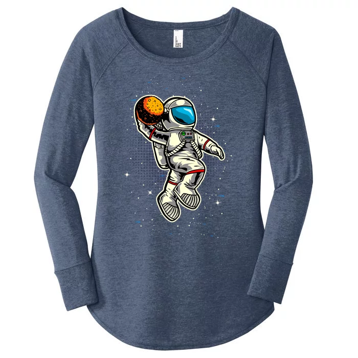 Astronaut Playing Basketball Retro Women's Perfect Tri Tunic Long Sleeve Shirt