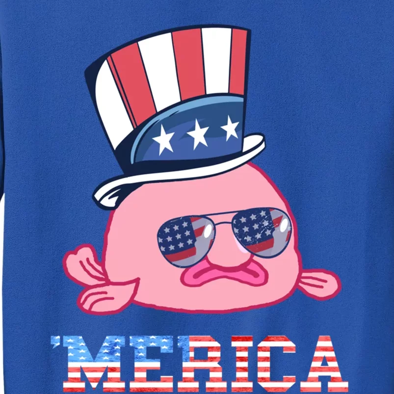 America Patriotic Blobfish American Flag Funny Grumpy Fish Funny Gift Tall Sweatshirt