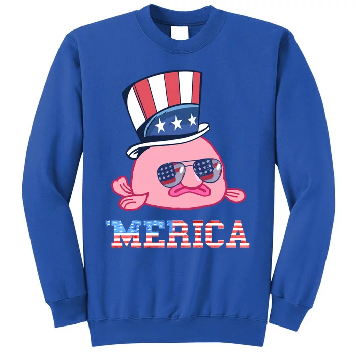 America Patriotic Blobfish American Flag Funny Grumpy Fish Funny Gift Tall Sweatshirt