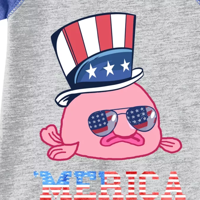 America Patriotic Blobfish American Flag Funny Grumpy Fish Funny Gift Infant Baby Jersey Bodysuit