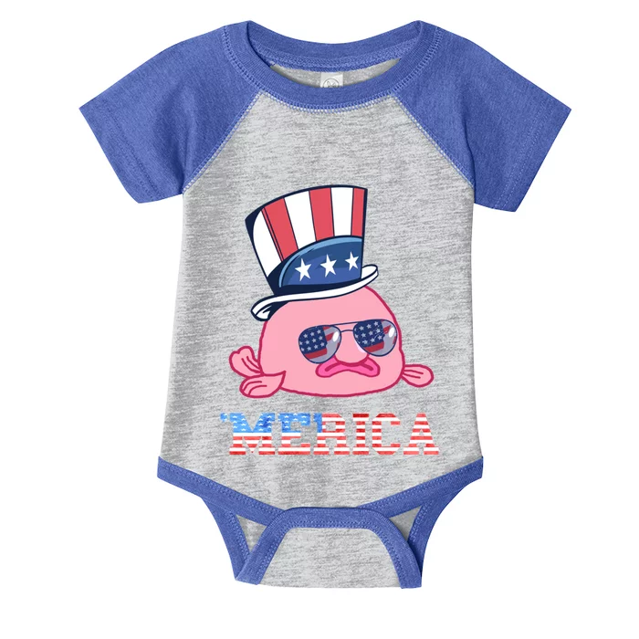 America Patriotic Blobfish American Flag Funny Grumpy Fish Funny Gift Infant Baby Jersey Bodysuit