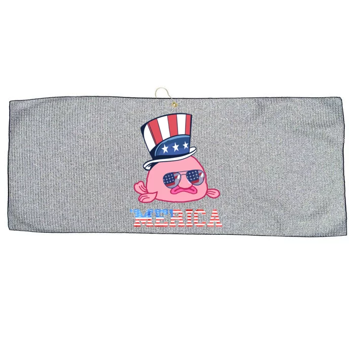 America Patriotic Blobfish American Flag Funny Grumpy Fish Funny Gift Large Microfiber Waffle Golf Towel