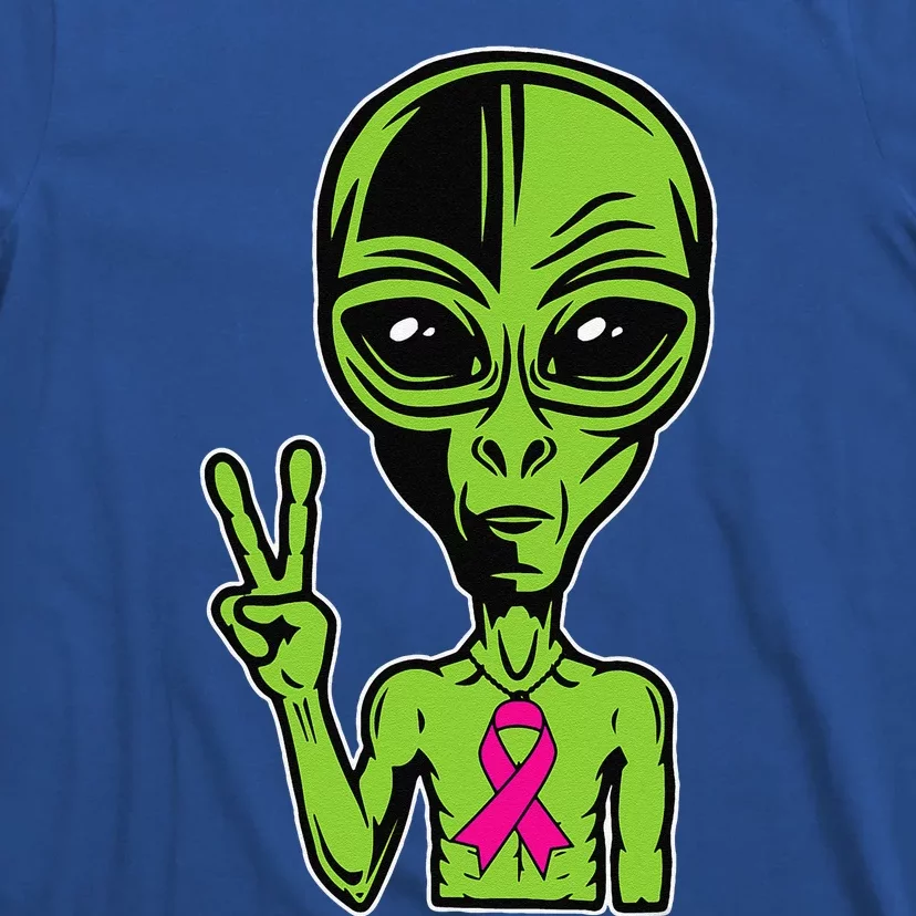 Alien Peace Breast Cancer Ribbon Costume Cool Halloween Gift T-Shirt