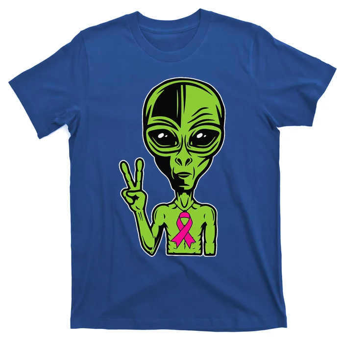 Alien Peace Breast Cancer Ribbon Costume Cool Halloween Gift T-Shirt