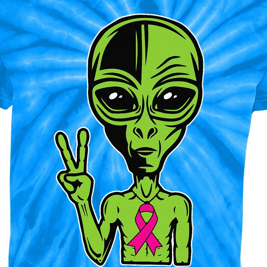 Alien Peace Breast Cancer Ribbon Costume Cool Halloween Gift Kids Tie-Dye T-Shirt