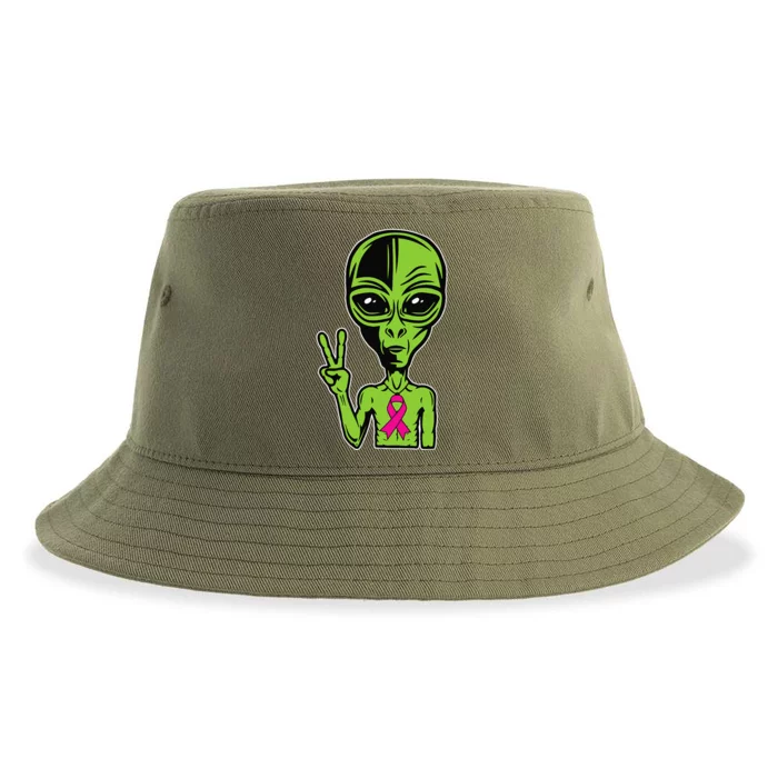 Alien Peace Breast Cancer Ribbon Costume Cool Halloween Gift Sustainable Bucket Hat