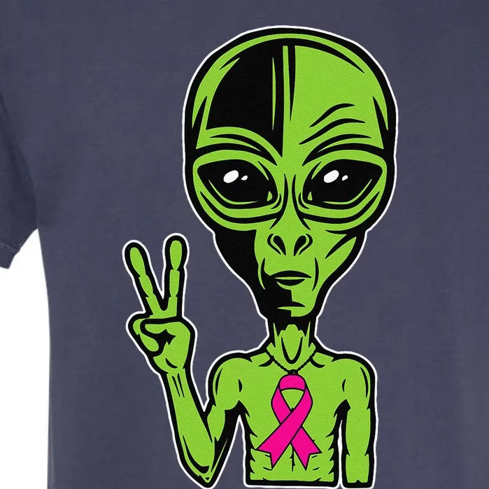 Alien Peace Breast Cancer Ribbon Costume Cool Halloween Gift Garment-Dyed Heavyweight T-Shirt