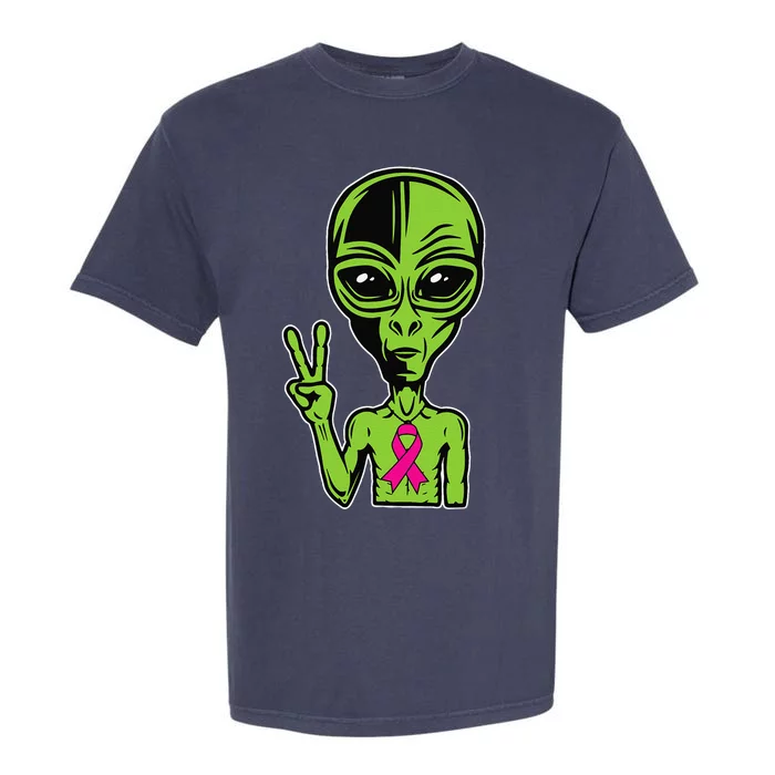 Alien Peace Breast Cancer Ribbon Costume Cool Halloween Gift Garment-Dyed Heavyweight T-Shirt