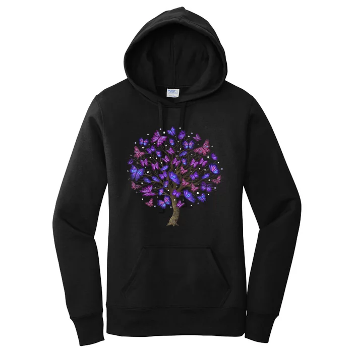 Animal Purple Butterflies Tree Nature Butterfly Women's Pullover Hoodie