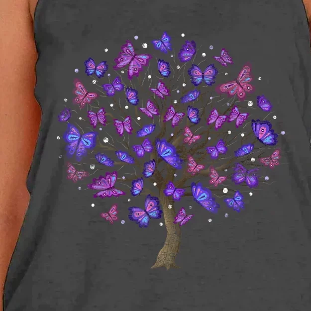 Animal Purple Butterflies Tree Nature Butterfly Women's Knotted Racerback Tank