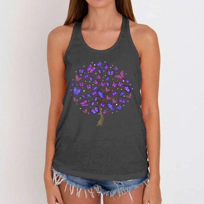 Animal Purple Butterflies Tree Nature Butterfly Women's Knotted Racerback Tank