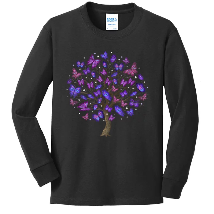 Animal Purple Butterflies Tree Nature Butterfly Kids Long Sleeve Shirt