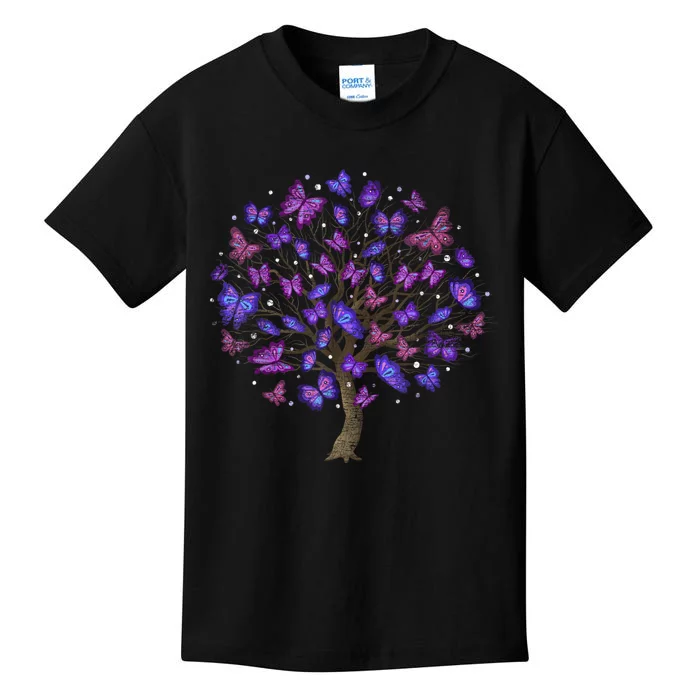 Animal Purple Butterflies Tree Nature Butterfly Kids T-Shirt