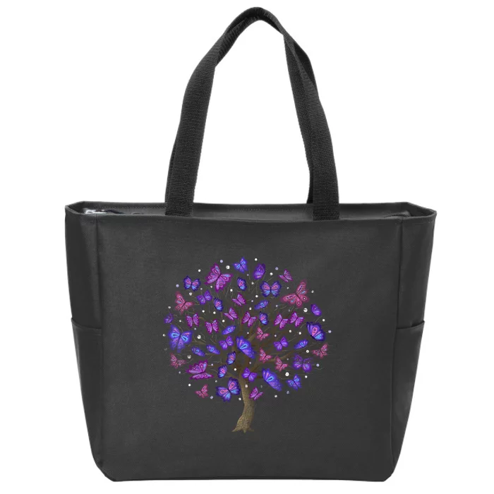 Animal Purple Butterflies Tree Nature Butterfly Zip Tote Bag