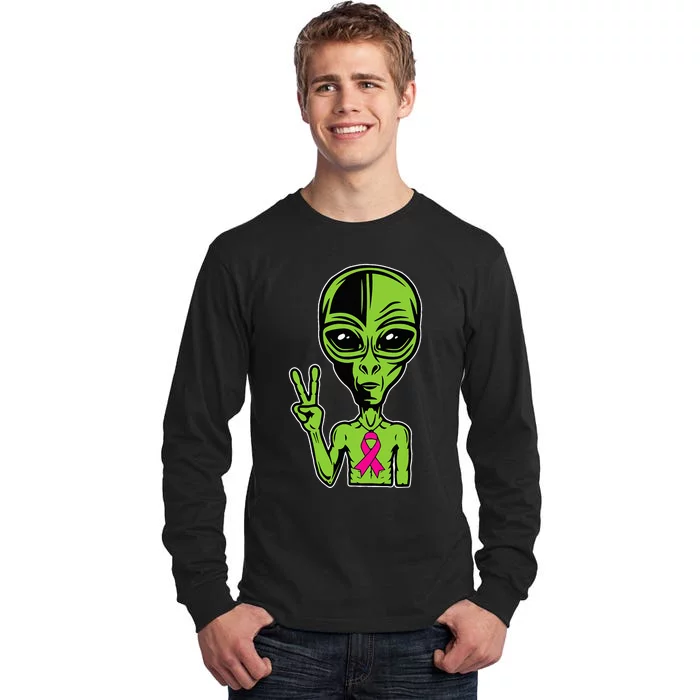 Alien Peace Breast Cancer Ribbon Costume Cool Halloween Gift Tall Long Sleeve T-Shirt