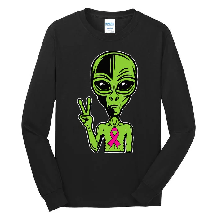 Alien Peace Breast Cancer Ribbon Costume Cool Halloween Gift Tall Long Sleeve T-Shirt