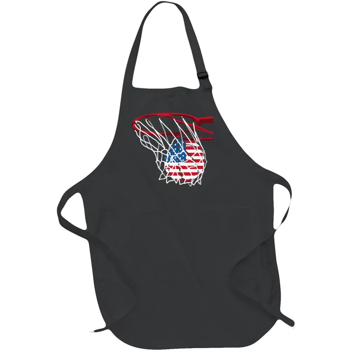 American Patriotic Basketball 4th Of July US Flag Full-Length Apron With Pocket