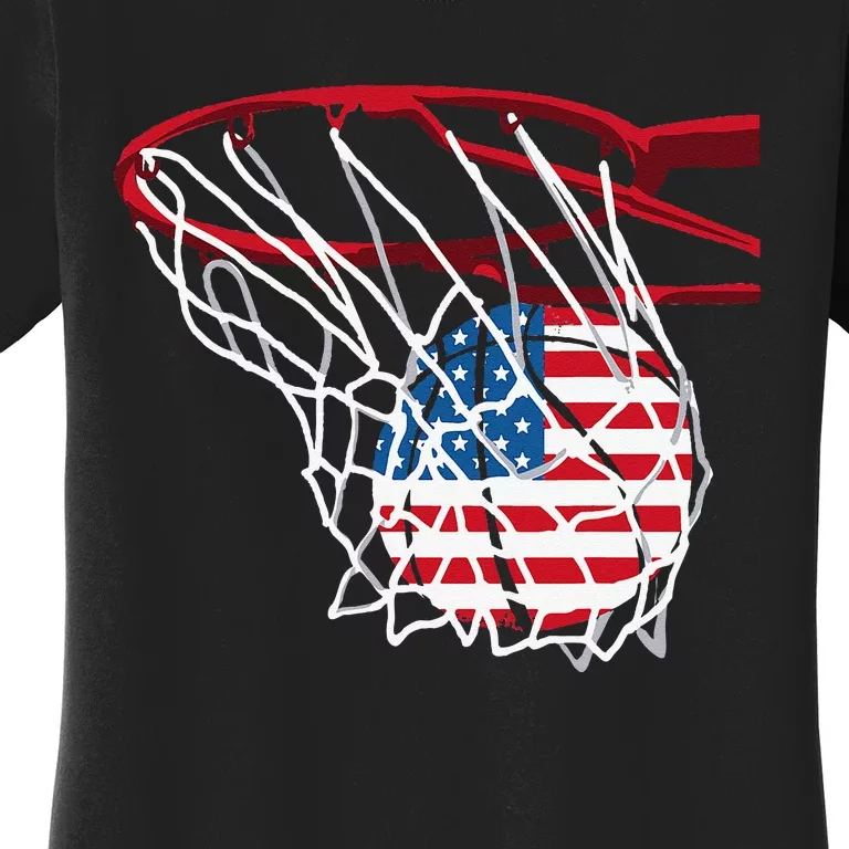 American Patriotic Basketball 4th Of July US Flag Women's T-Shirt