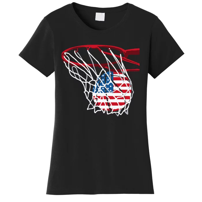 American Patriotic Basketball 4th Of July US Flag Women's T-Shirt