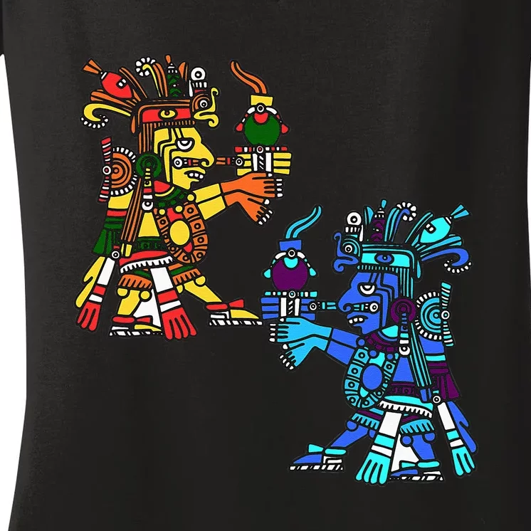 Aztec People Civilization Maya Ancient Mexico Ethnic Women's V-Neck T-Shirt