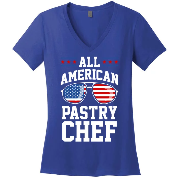 Allamerican Pastry Chef 4th Of July Patriotic American Flag Gift Women's V-Neck T-Shirt