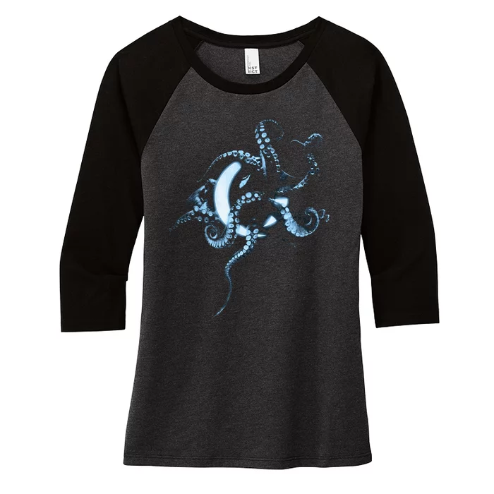 A Perfect Circle Glowing Octopus Women's Tri-Blend 3/4-Sleeve Raglan Shirt