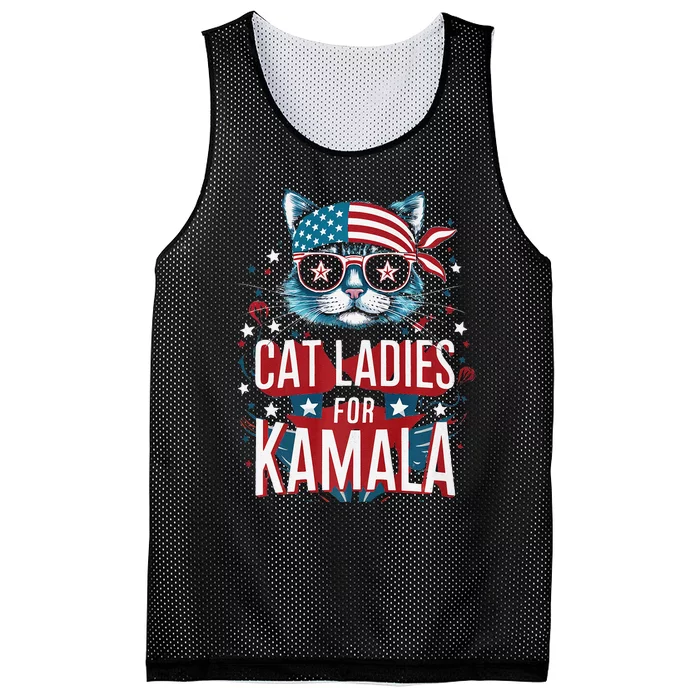 Awesome Patriotic Cat With Bandana Cat Ladies For Kamala Mesh Reversible Basketball Jersey Tank