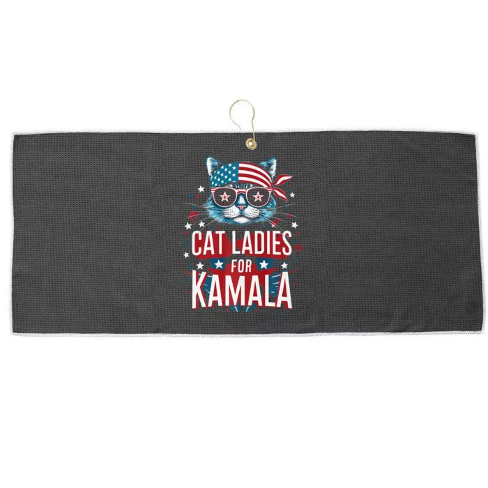 Awesome Patriotic Cat With Bandana Cat Ladies For Kamala Large Microfiber Waffle Golf Towel