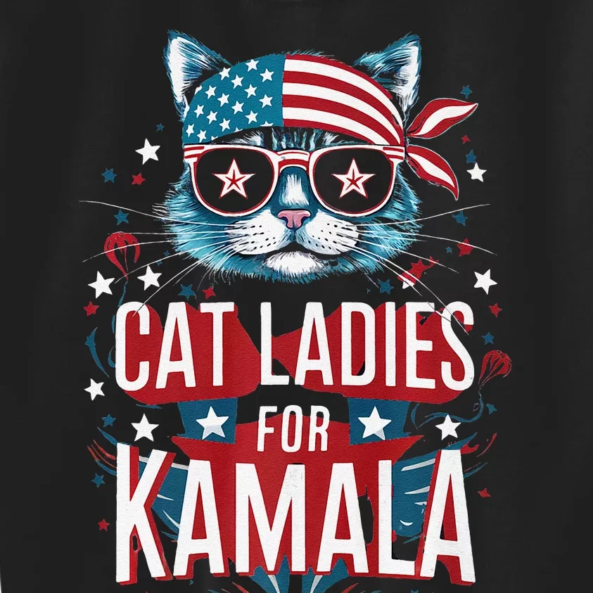 Awesome Patriotic Cat With Bandana Cat Ladies For Kamala Kids Sweatshirt