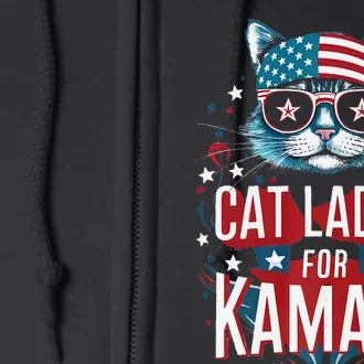 Awesome Patriotic Cat With Bandana Cat Ladies For Kamala Full Zip Hoodie