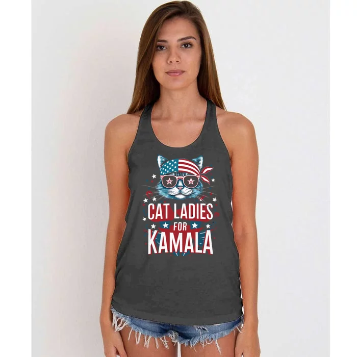 Awesome Patriotic Cat With Bandana Cat Ladies For Kamala 10 Women's Knotted Racerback Tank