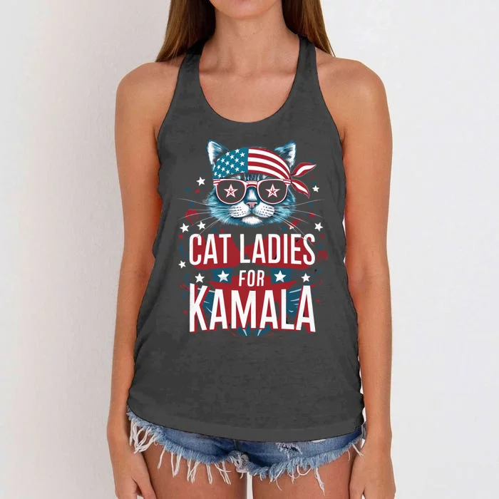 Awesome Patriotic Cat With Bandana Cat Ladies For Kamala 10 Women's Knotted Racerback Tank