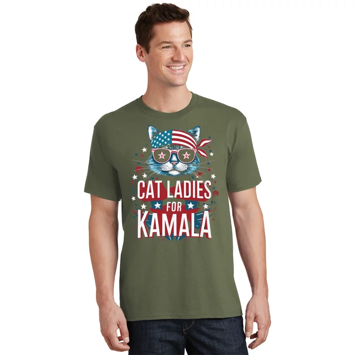 Awesome Patriotic Cat With Bandana Cat Ladies For Kamala 10 T-Shirt