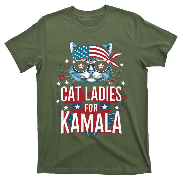 Awesome Patriotic Cat With Bandana Cat Ladies For Kamala 10 T-Shirt