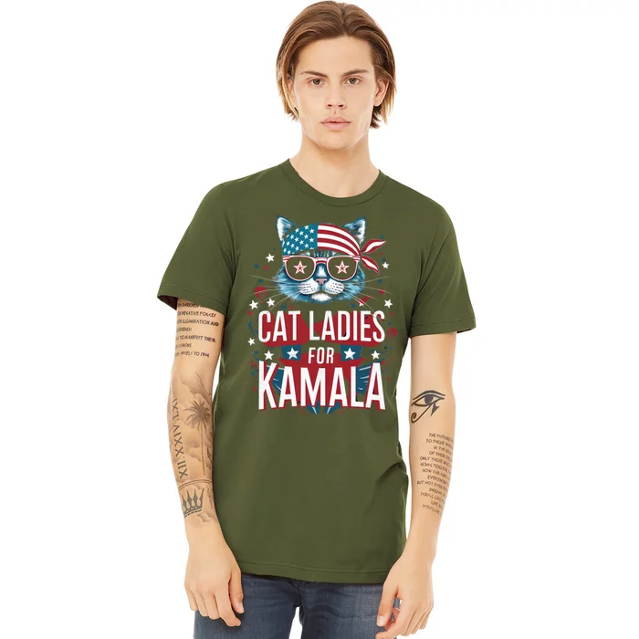 Awesome Patriotic Cat With Bandana Cat Ladies For Kamala 10 Premium T-Shirt