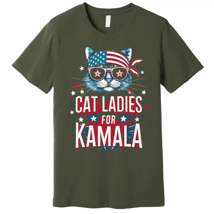 Awesome Patriotic Cat With Bandana Cat Ladies For Kamala 10 Premium T-Shirt