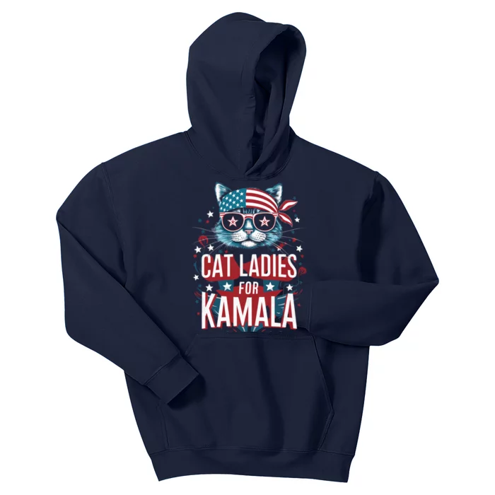 Awesome Patriotic Cat With Bandana Cat Ladies For Kamala 10 Kids Hoodie