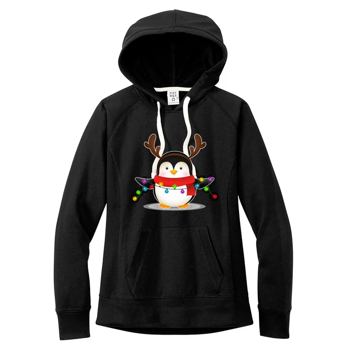 Adorable Penguin Christmas Light Funny Christmas Penguin Gift Women's Fleece Hoodie