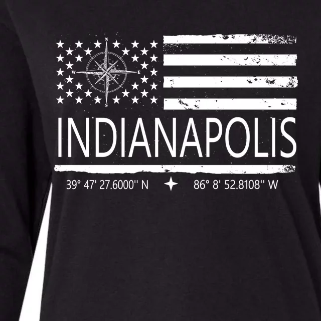 American Patriotic Compass And Flag Geo Location Indianapolis Great Gift Womens Cotton Relaxed Long Sleeve T-Shirt