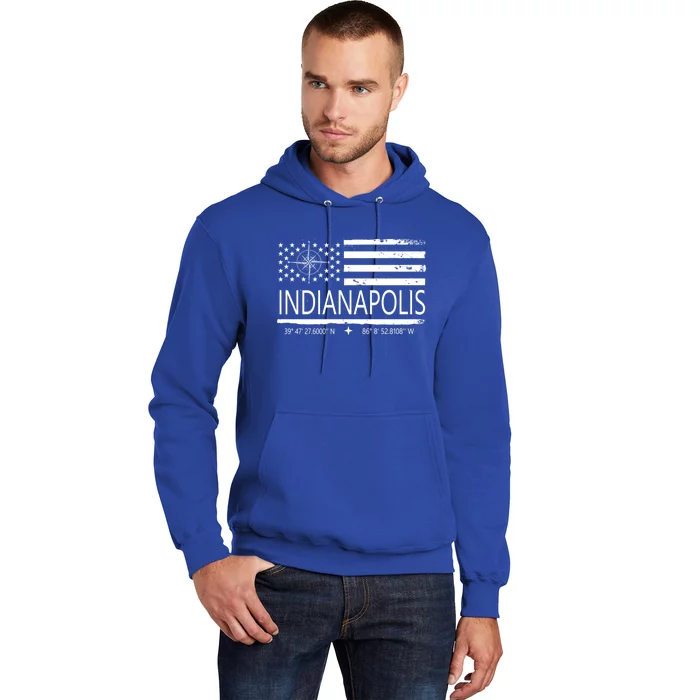 American Patriotic Compass And Flag Geo Location Indianapolis Great Gift Hoodie