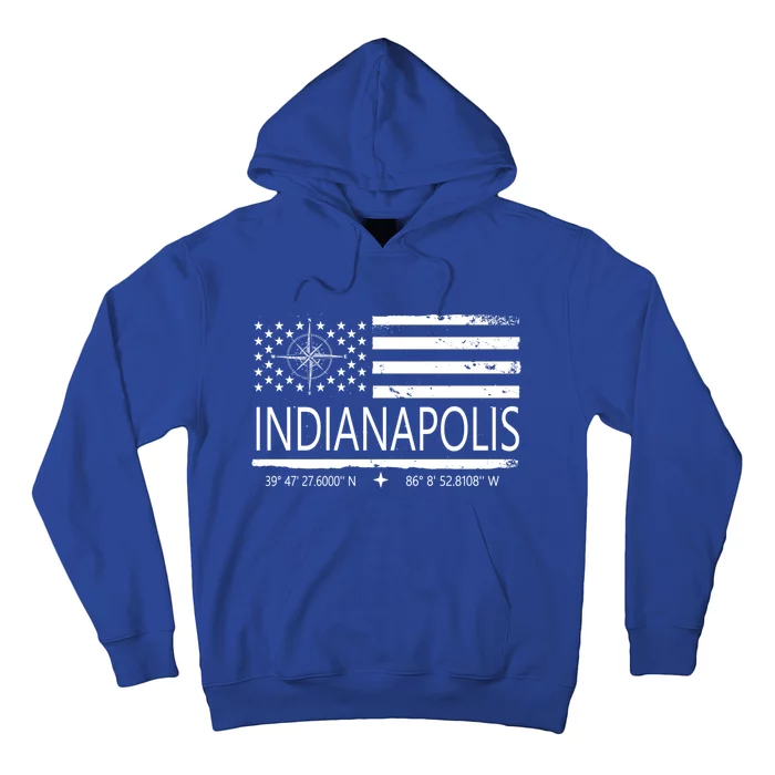 American Patriotic Compass And Flag Geo Location Indianapolis Great Gift Hoodie